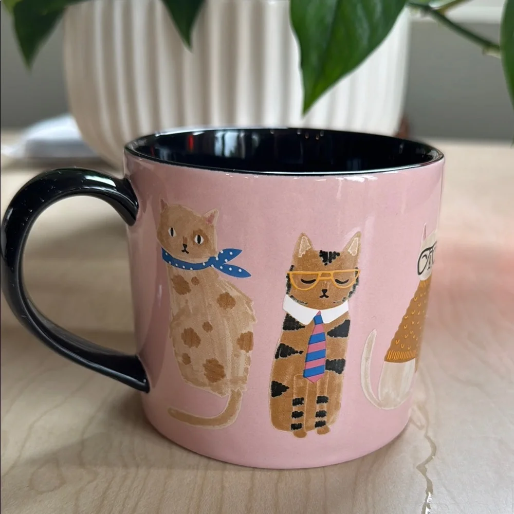 Pink Cat Mug with Cute Cat Illustrations